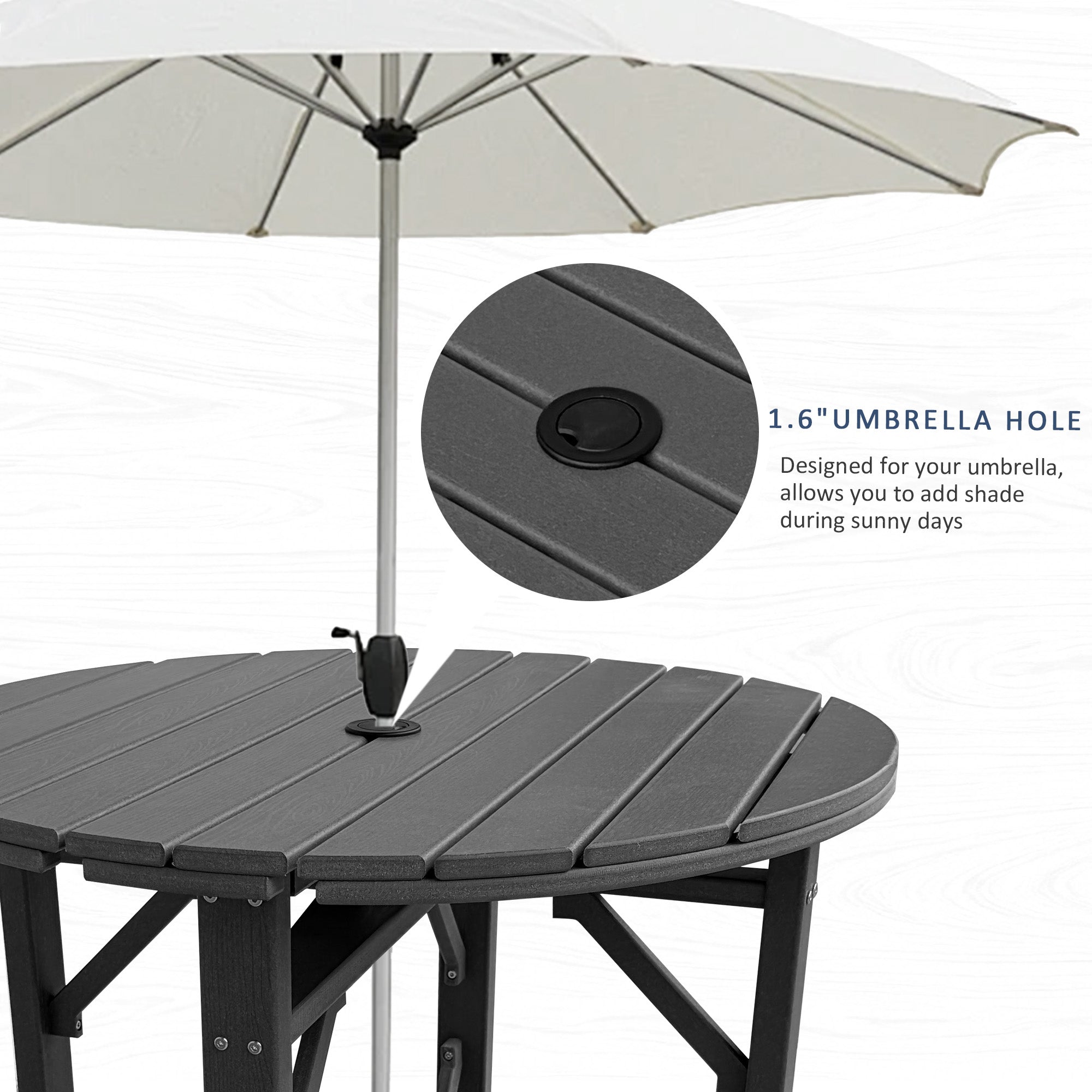 HDPE Patio Round Table 36 " All-Weather Outdoor Dining Table for Garden,Patio,Backyard
