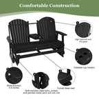 HIPS Patio Glider with Foldable Cup Holders, Durable Poly Lumber Material, All-Weather Resistant, High Backrest and Deep Contoured Seat, Heavy Duty 900 LB, for Outdoor, Porch, Patio (Black, 3-Seat)