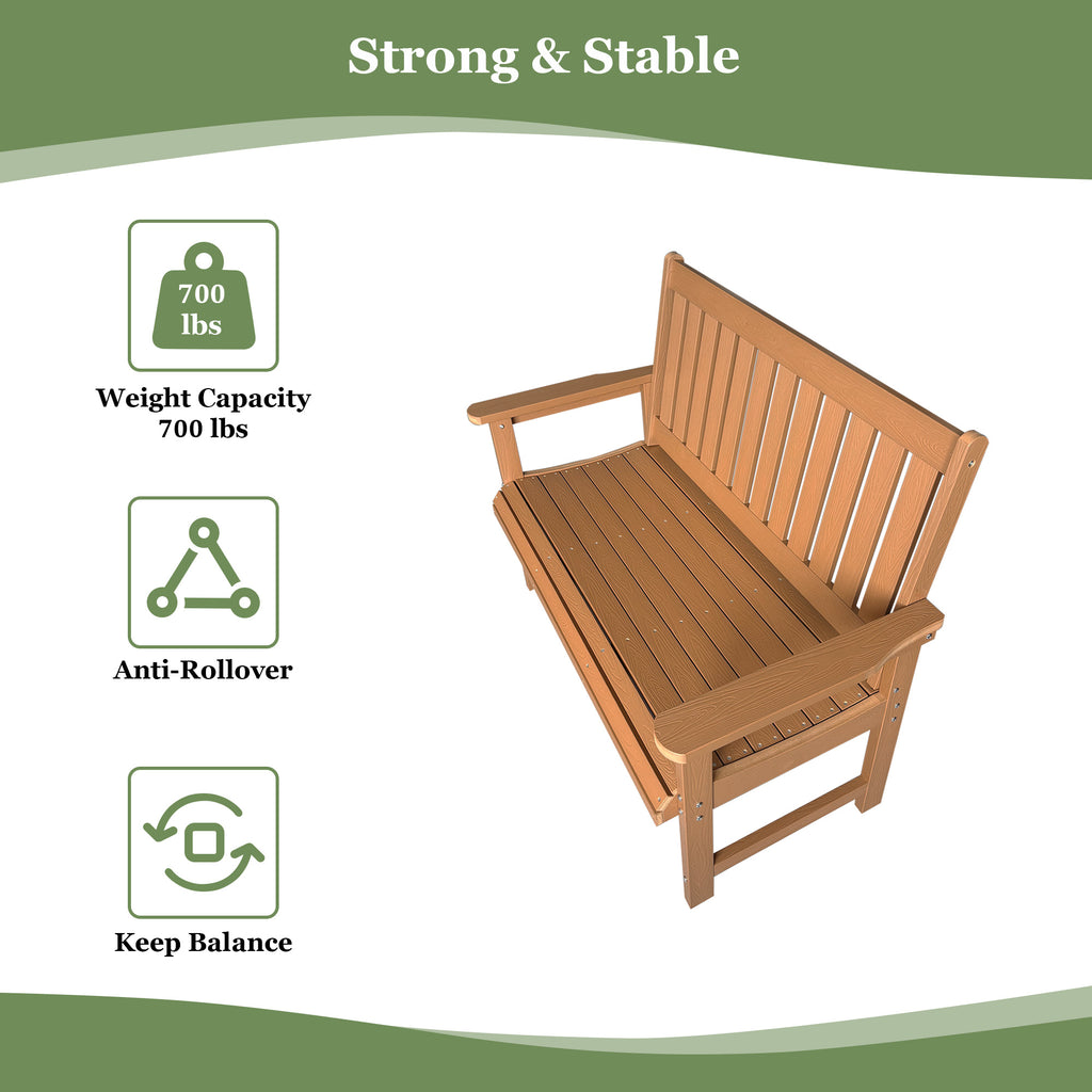 Poly Lumber Outdoor Bench, HIPS All-Weather Bench, Never Rots or Fades, for Patio, Porch, Garden and Park, 700 lbs Weight Capacity (Brown, 44-inch)