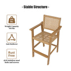 Poly Lumber Patio Bar Stools, PE Rattan Outdoor Bar Chairs, Weather Resistant, for Poolside, Garden, Yard, Balcony (Teak Tone, 2 Piece)