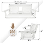 Poly Lumber 3-Seat Porch Swing, HIPS 5-Feet Bench Swing with Foldable Cup Holders,18/8 Stainless Steel Hardware, High Backrest and Deep Contoured Seat, Snow White