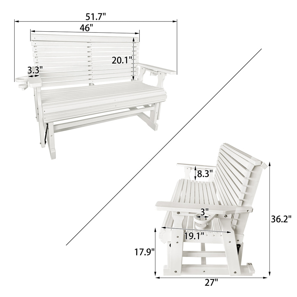 HDPE Patio Glider, Poly Lumber Weather-Resistant Outdoor Glider Bench, for Patio, Porch, Yard (Ivory White, 2-Seater)