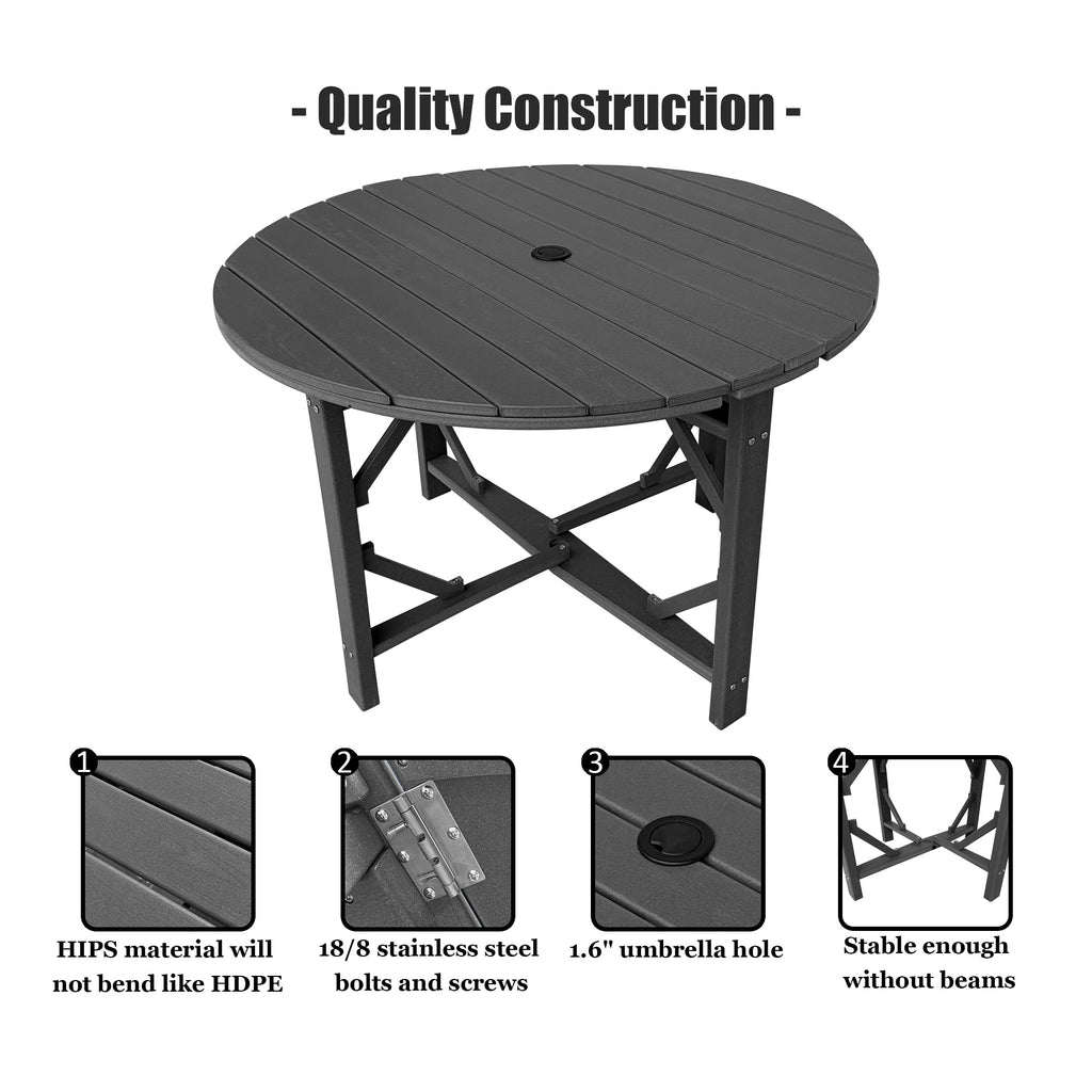 HDPE Patio Round Table 43 " All-Weather Outdoor Dining Table for Garden,Patio,Backyard
