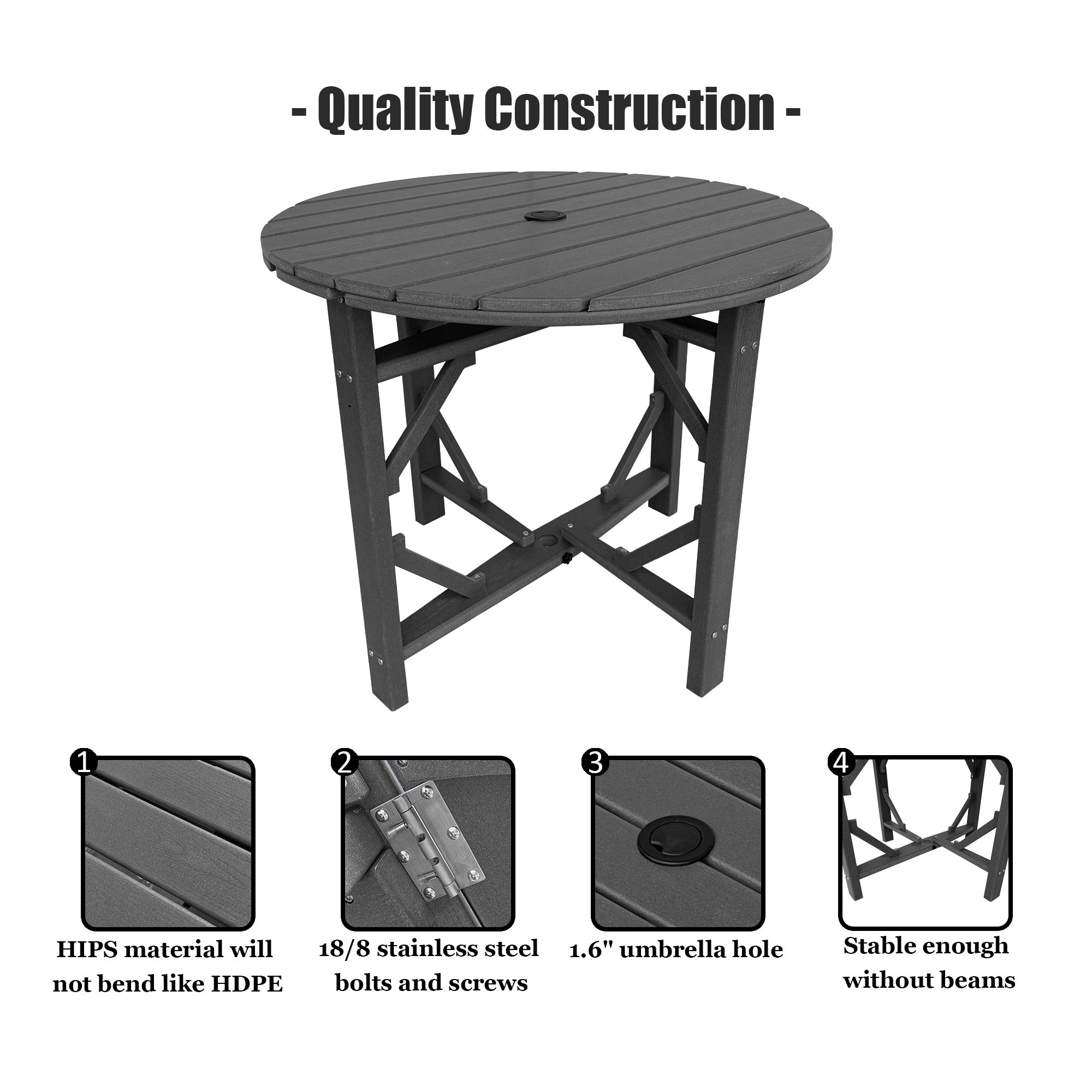 HDPE Patio Round Table 36 " All-Weather Outdoor Dining Table for Garden,Patio,Backyard