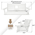 Poly Lumber 3-Seat Porch Swing, HIPS 5-Feet Bench Swing with Foldable Cup Holders,18/8 Stainless Steel Hardware, High Backrest and Deep Contoured Seat, White