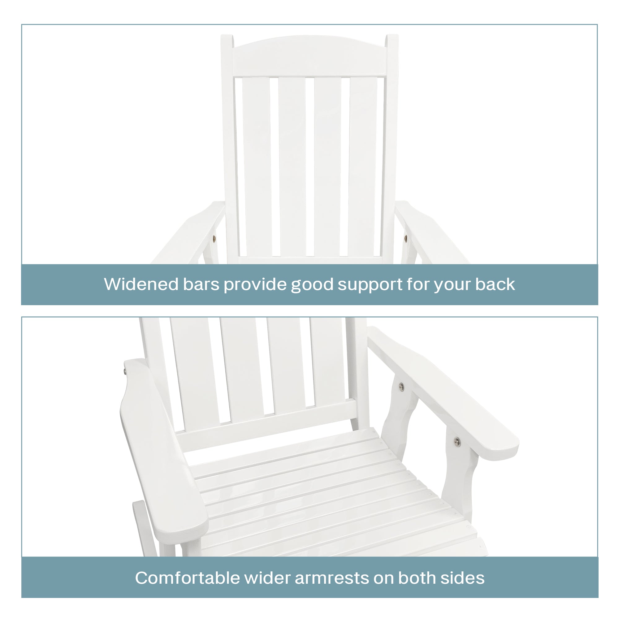 Fortune Candy Wooden Rocking Chair with Comfortable Backrest Inclination, High Backrest and Deep Contoured Seat, Solid Fir Wood, Heavy Duty 600 LBS, for Backyard, Porch and Patio (PU White)