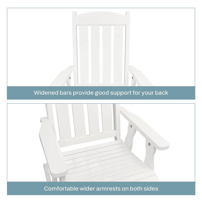 Fortune Candy Wooden Rocking Chair with Comfortable Backrest Inclination, High Backrest and Deep Contoured Seat, Solid Fir Wood, Heavy Duty 600 LBS, for Backyard, Porch and Patio (PU White)