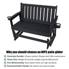 Poly Lumber Patio Glider, HIPS Material Weather-Resistant Swing Bench for Outdoor Porch Garden (Black, 2-Seater)