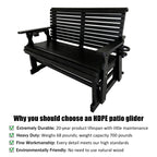 HDPE Patio Glider, Poly Lumber Weather-Resistant Outdoor Glider Bench, for Patio, Porch, Yard, Black