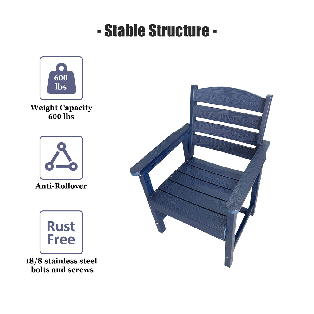 Poly Lumber Patio Dining Chair Set of Two, HIPS Outdoor Ladder Back Chair, Weather Resistant (Navy Blue, 2 Piece)