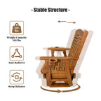 Wooden Swivel Glider Chair, 360° Outdoor Patio Rocker with Ergonomic Design, Smooth Gliding Motion, Solid Fir Wood, Weather-Resistant PU Finish, Heavy Duty 500 LBS