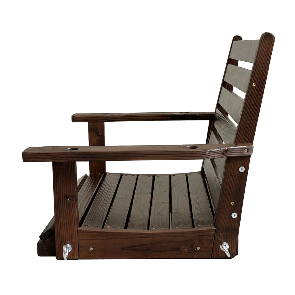 Wooden Porch Swing, Ergonomic Seat, Bench Swing with Hanging Chains and 7mm Springs, Heavy Duty 880 LBS, for Outdoor Patio Garden Yard (Deep Brown, 1-Seater)