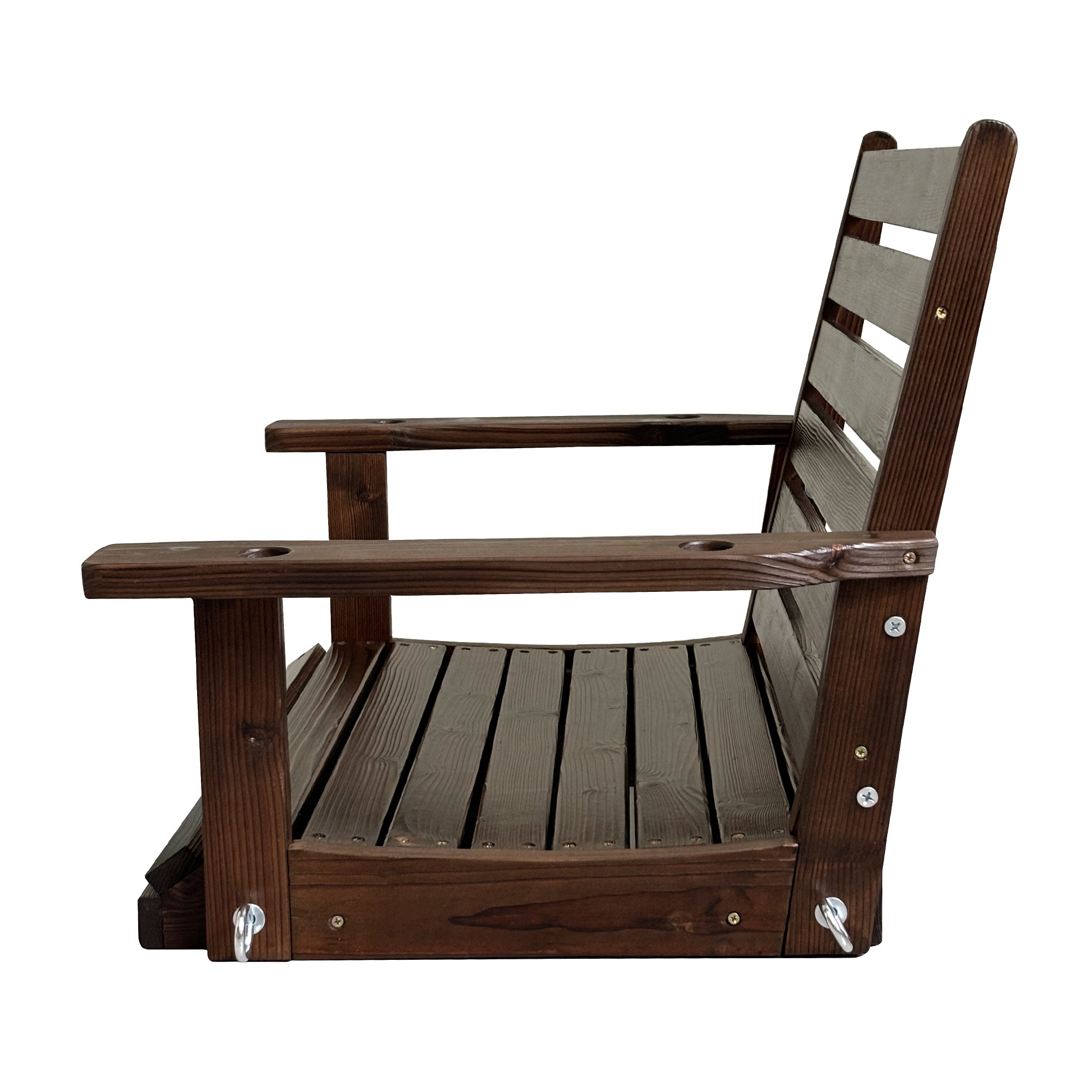 Wooden Porch Swing, Ergonomic Seat, Bench Swing with Hanging Chains and 7mm Springs, Heavy Duty 880 LBS, for Outdoor Patio Garden Yard (Deep Brown, 1-Seater)