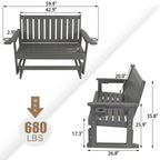 Poly Lumber Patio Glider, HIPS Material Weather-Resistant Swing Bench for Outdoor Porch Garden, Gray