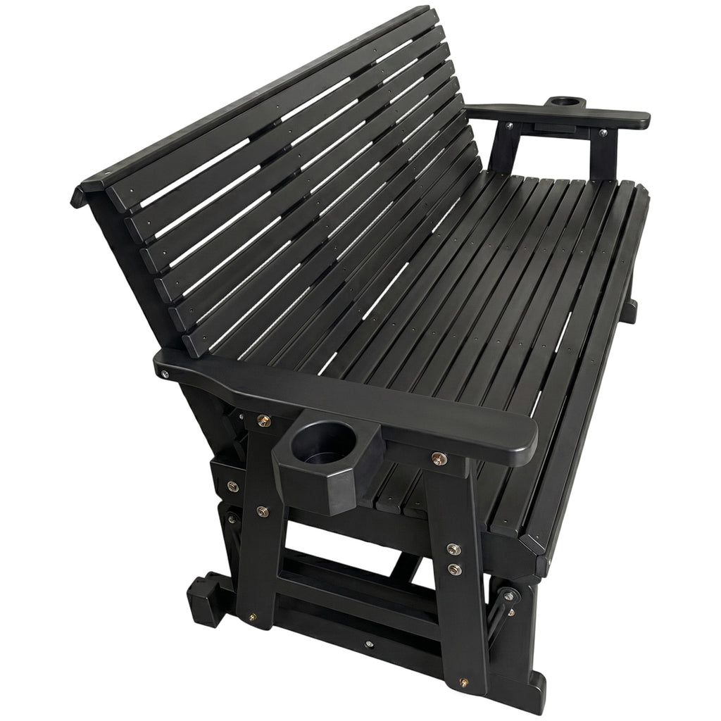 Patio Glider with Cup Holders, High Roll Back and Deep Contoured Seat, Heavy Duty 800 Lb (Black, 3-Seater)