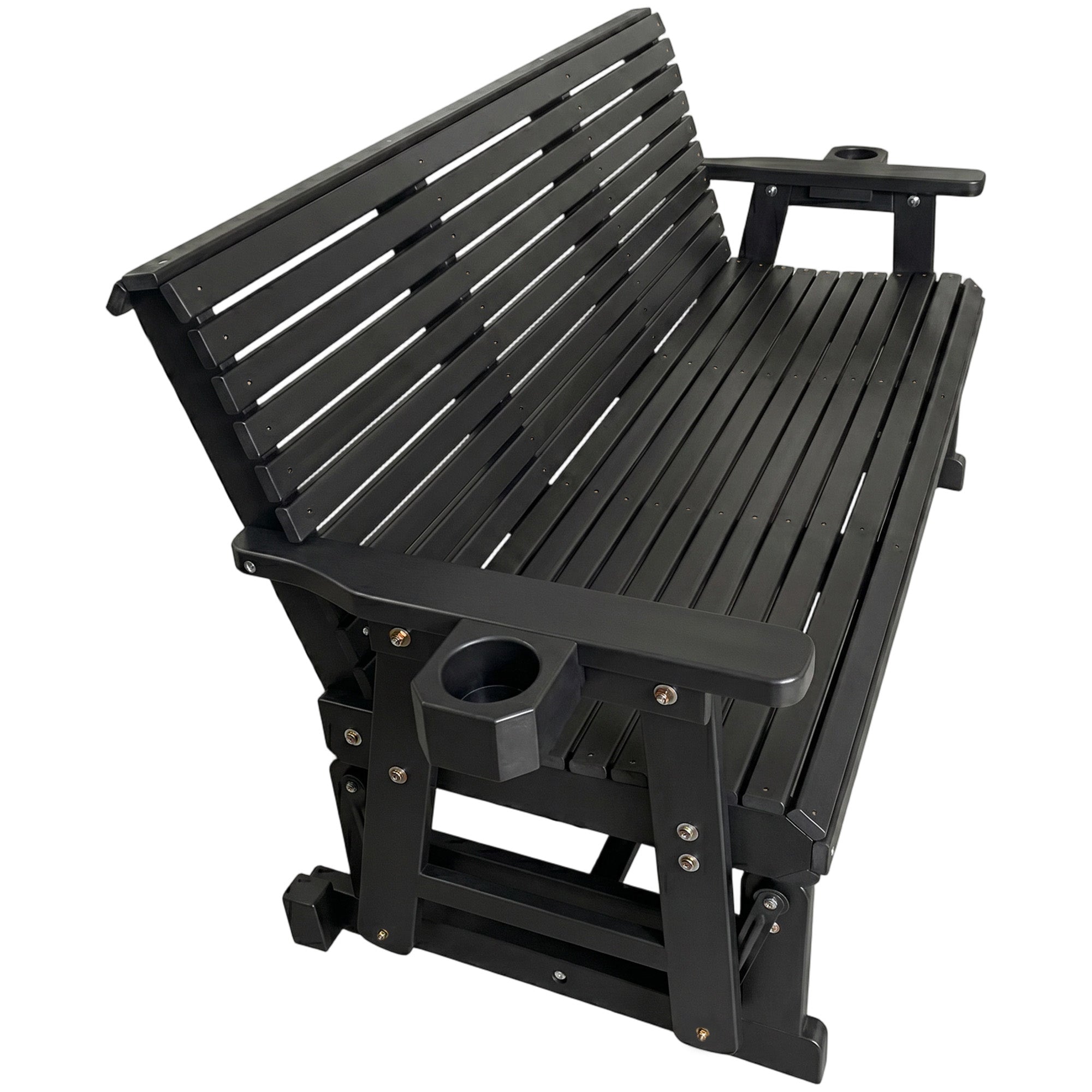Patio Glider with Cup Holders, High Roll Back and Deep Contoured Seat, Heavy Duty 800 Lb (Black, 3-Seater)