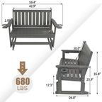 Poly Lumber Patio Glider, HIPS Material Weather-Resistant Swing Bench for Outdoor Porch Garden, Gray