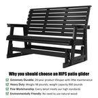 HIPS Patio Glider with Cup Holders, Durable Poly Lumber Material, All-Weather Resistant, High Backrest and Deep Contoured Seat, Ladder Back, Heavy Duty 900 LB, for Outdoor, Patio (Black, 3-Seat)