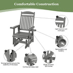 Poly Lumber Patio Glider for One Person, with Cup Holders, High Backrest and Deep Contoured Seat, HIPS Material, All-Weather Resistant, Heavy Duty 700 LBS  (Gray)