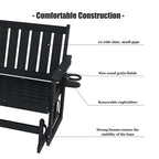 Poly Lumber Patio Glider, HIPS Material Weather-Resistant Swing Bench for Outdoor Porch Garden (Black, 2-Seater)