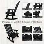 Wooden Rocking Chair with Comfortable Backrest Inclination, High Backrest and Deep Contoured Seat, Solid Fir Wood, Heavy Duty 600 LBS, for Backyard, Porch and Patio (Black PU)