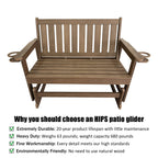 Poly Lumber Patio Glider, HIPS Material Weather-Resistant Swing Bench for Outdoor Porch Garden, Deep Brown