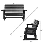 HIPS Patio Glider with Cup Holders, Durable Poly Lumber Material, All-Weather Resistant, High Backrest and Deep Contoured Seat, Ladder Back, Heavy Duty 900 LB, for Outdoor, Patio (Black, 3-Seat)