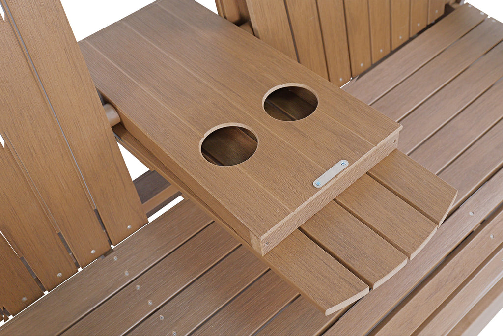 HIPS Patio Glider with Foldable Cup Holders, Durable Poly Lumber Material, All-Weather Resistant, High Backrest and Deep Contoured Seat, Heavy Duty 900 LB, for Outdoor, Porch, Patio (Brown, 3-Seat)