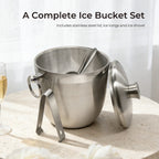 Fortune Candy Insulated Ice Bucket - Double Walled Stainless Steel Ice Bucket with Ice Tongs, Scoop, Lid, and Exclusive Handmade Nylon Holder - 2.8 L, Silver/Navy Blue