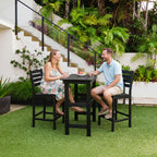 HDPE Patio Bar Set, Outdoor Bar Stools with Table, Weather Resistant, for Poolside, Garden, Yard, Balcony (Black, 3 Piece with Backrest)