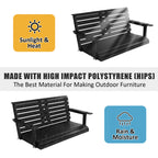 Poly Lumber 3-Seat Porch Swing, HIPS 5-Feet Bench Swing with Foldable Cup Holders,18/8 Stainless Steel Hardware, High Backrest and Deep Contoured Seat (Carbon Black, 4.5-feet)