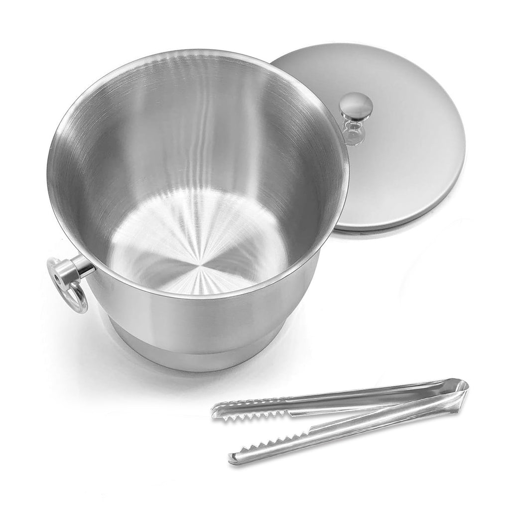 Fortune Candy Insulated Ice Bucket - Double Walled Stainless Steel Ice Bucket with Ice Tongs and Lid - 3.3 L