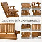Wooden Porch Swing 3-Seater, Bench Swing with Cupholders, Heavy Duty 800 LBS, for Outdoor Patio Garden (Warm Teak Color, 5 FT Extra Large)