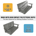 Poly Lumber 3-Seat Porch Swing, HIPS 5-Feet Bench Swing with Foldable Cup Holders,18/8 Stainless Steel Hardware, High Backrest and Deep Contoured Seat (Gray, 5-feet)