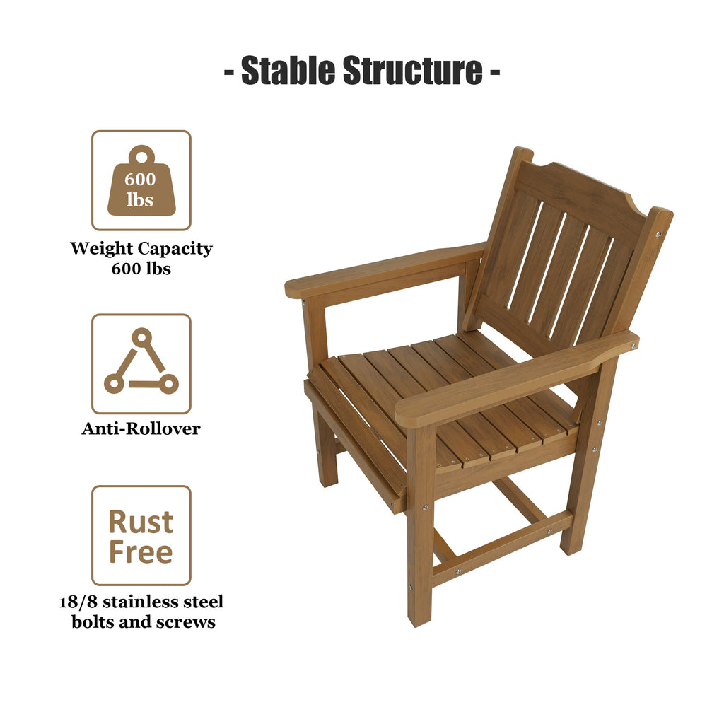 Poly Lumber Patio Dining Chair Set of Two, HIPS Outdoor Dining Chairs, Weather Resistant, Slat Back (2 Piece, Teak Tone)