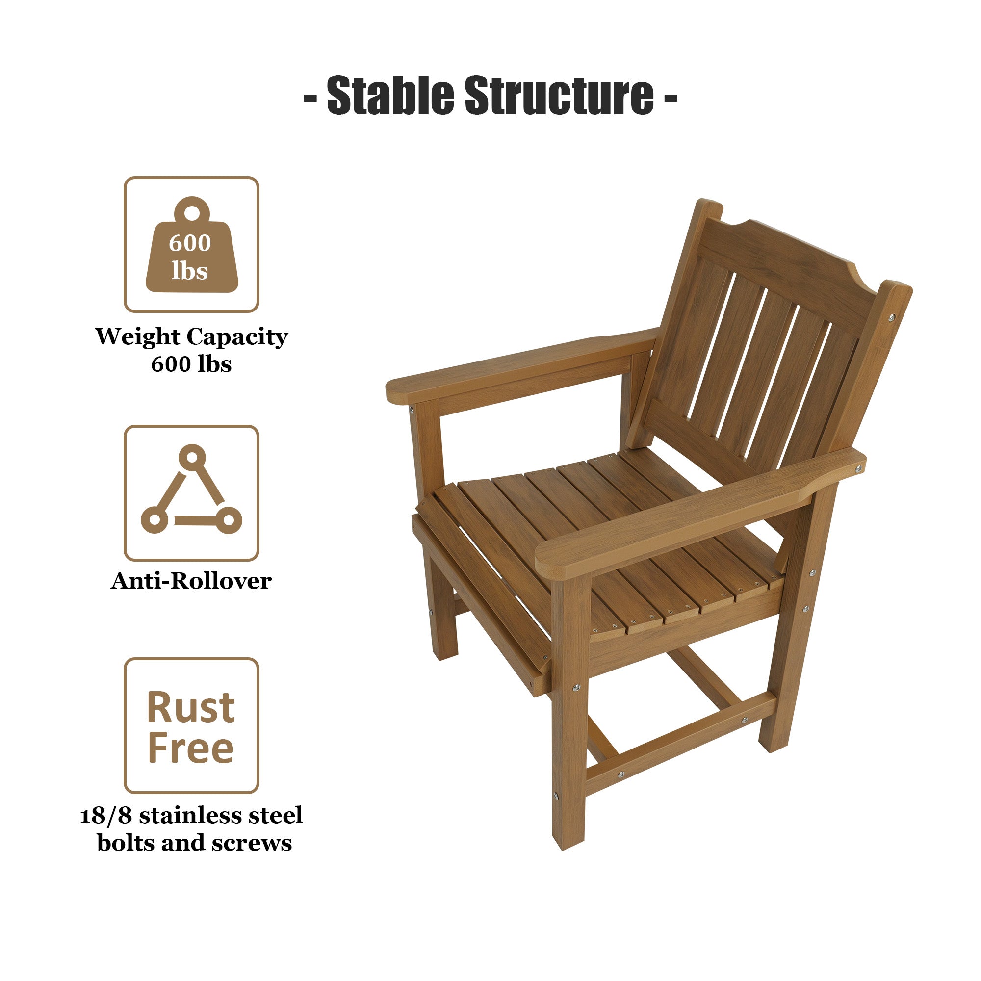 Poly Lumber Patio Dining Chair Set of Two, HIPS Outdoor Dining Chairs, Weather Resistant, Slat Back (2 Piece, Teak Tone)
