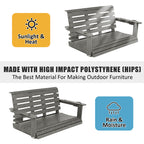 Poly Lumber 2-Seat Porch Swing, HIPS 4-Feet Bench Swing with Foldable Cup Holders,18/8 Stainless Steel Hardware, High Backrest and Deep Contoured Seat (Gray, 4-feet)