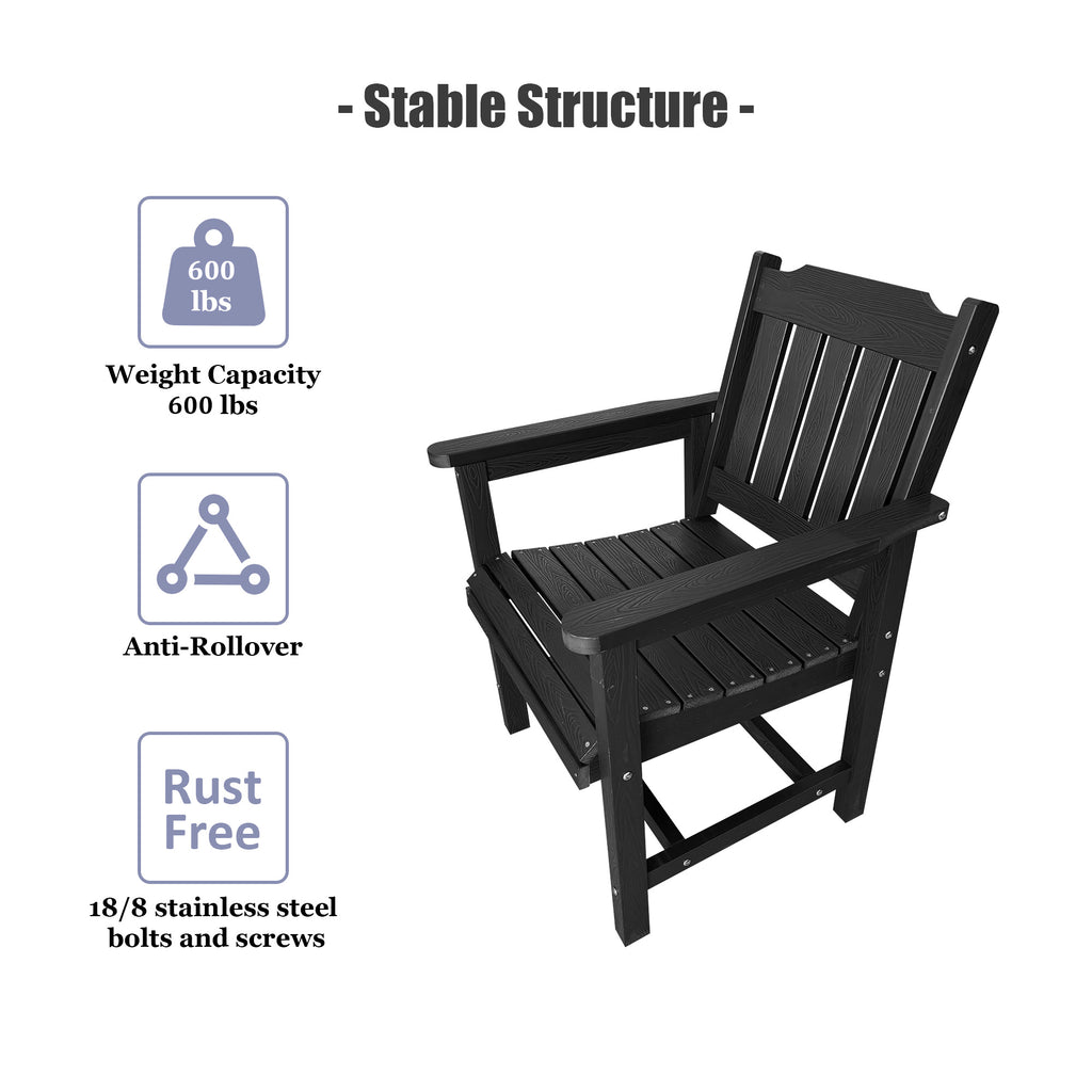 Poly Lumber Patio Dining Chair Set of Two, HIPS Outdoor Dining Chairs, Weather Resistant, Slat Back (2 Piece, Black)