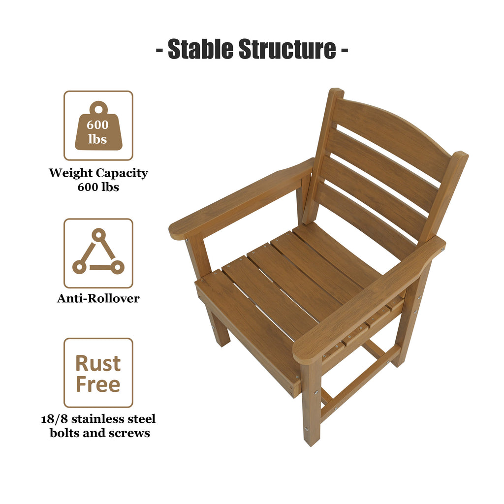 Poly Lumber Patio Dining Chair Set of Two, HIPS Outdoor Ladder Back Chair, Weather Resistant (Teak Tone, 2 Piece)