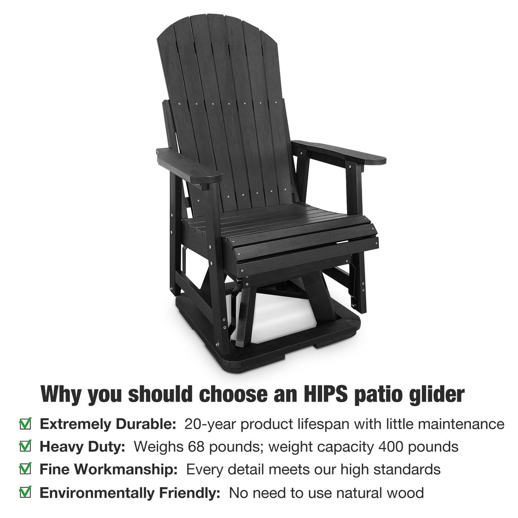 HIPS Swivel Patio Glider, Poly Lumber Weather Resistant Outdoor Chair, for Patio, Porch, Yard (Matte Black)