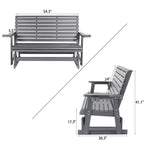 HIPS Patio Glider with Cup Holders, Durable Poly Lumber Material, All-Weather Resistant, High Backrest and Deep Contoured Seat, Ladder Back, Heavy Duty 900 LB, for Outdoor, Patio (Gray, 3-Seat)