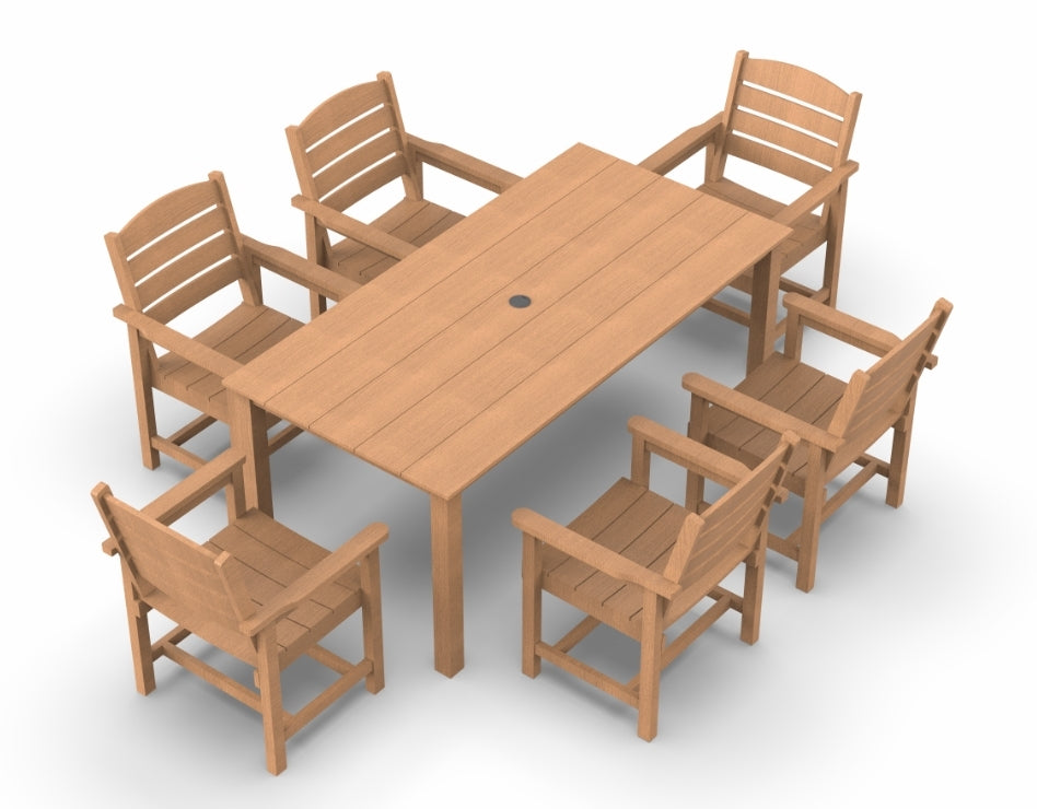 Outdoor HIPS Dining Table Set, 7-Piece Outdoor Dining Table Sets with Umbrella Hole Cut-Out Table and 6 Chairs, Model 2