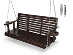 Fortune Candy Wooden Porch Swing 3-Seater, High Backrest and Deep Seat, Bench Swing with Cupholders, Hanging Chains and 7mm Springs, Heavy Duty 880 LBS (Deep Brown, 5 FT Extra Large)