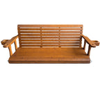 Fortune Candy Extended 3-Seater Wooden Porch Swing with Seat Cushion, Cup Holders, Hanging Chains and 7mm Springs, Heavy Duty 880 LBS (Warm Teak, 5.5 FT)