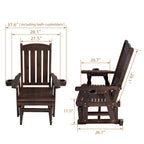 Wooden Patio Glider for One Person, with High Back and Deep Contoured Seat, Solid Fir Wood, Heavy Duty 600 LBS (Slat Back, Deep Brown)