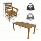 Poly Lumber Patio Dining Set, HIPS Outdoor Dining Table and Chairs, with Umbrella Hole, Weather Resistant (5 Piece, Teak Tone)