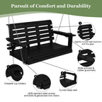 Poly Lumber 2-Seat Porch Swing, HIPS 4-Feet Bench Swing with Foldable Cup Holders,18/8 Stainless Steel Hardware, High Backrest and Deep Contoured Seat (Carbon Black, 4-feet)
