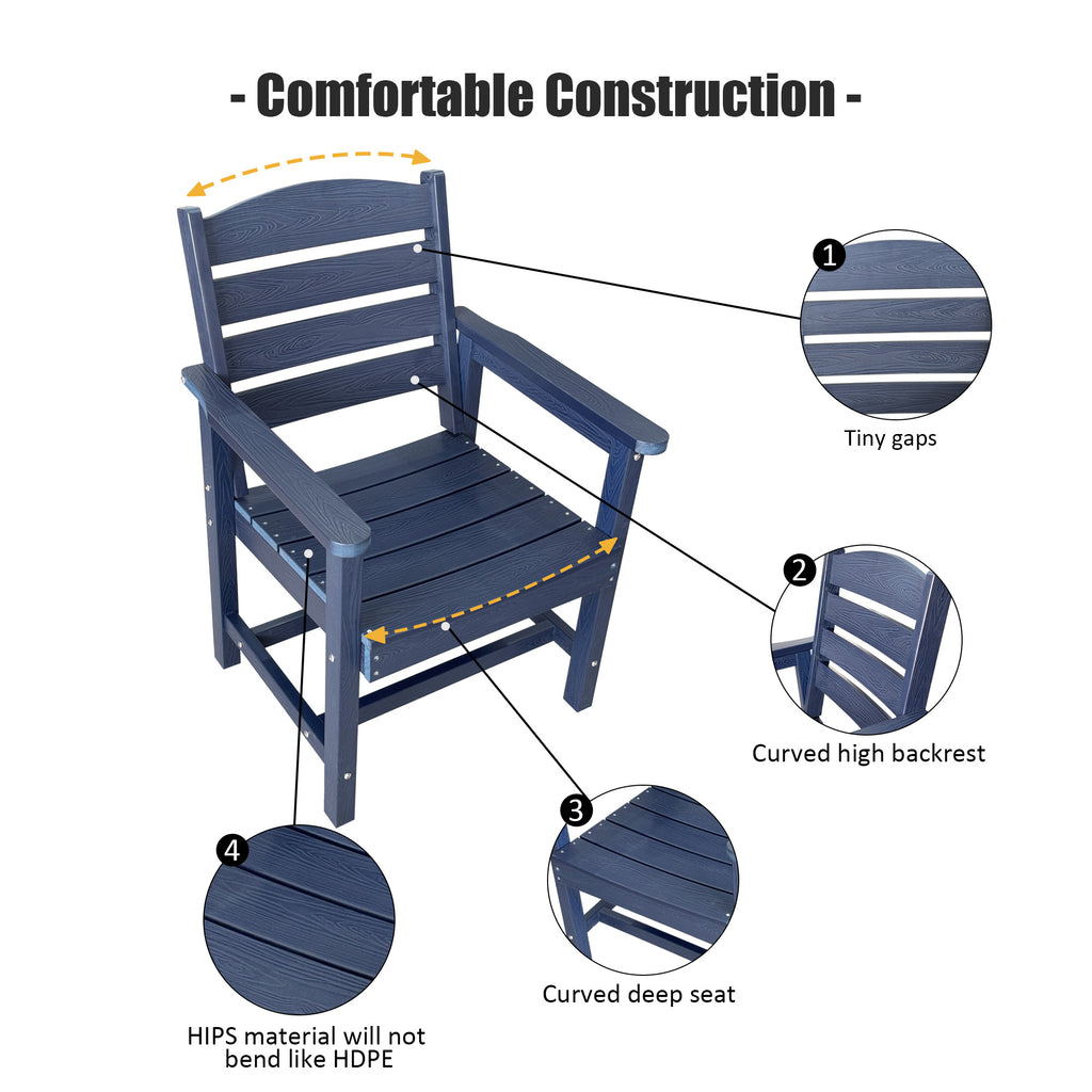 Poly Lumber Patio Dining Chair Set of Two, HIPS Outdoor Ladder Back Chair, Weather Resistant (Navy Blue, 2 Piece)