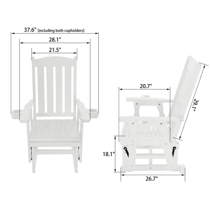 Wooden Patio Glider for One Person, with High Back and Deep Contoured Seat, Solid Fir Wood, Heavy Duty 600 LBS (Slat Back, White)