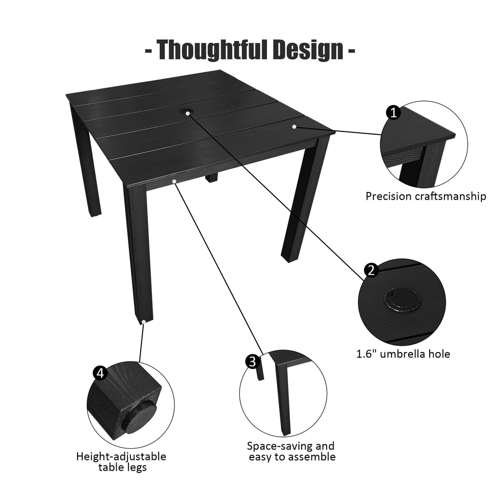 Poly Lumber Patio Dining Table, 36.2-Inches HIPS Outdoor Dining Table with Umbrella Hole, Weather Resistant (Black, 1 Piece)